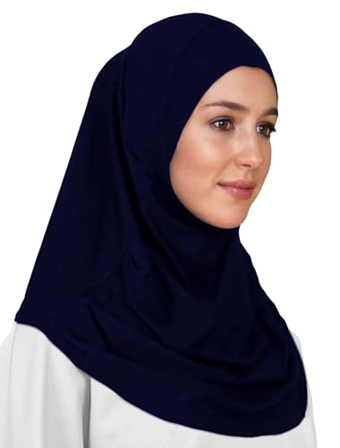 Lina & Lily Modal Jersey Muslim Amira Instant Hijab Scarf One Piece Ready-To-Wear - color: Navy Blue