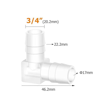 Quickun 3/4" Hose Barb 90 Degree Elbow L Fitting, Plastic 2 Way Equal Barbed Joint Splicer Mender Union Adapter Hose Fitting (Pack of 7) - size: 3/4" (7Pcs)