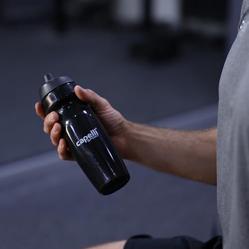 Capelli Sport Sports Water Bottle, Plastic Squeeze Water Bottle with Easy Open Nozzle and Grip Panels, Black, 18.5oz - color: Black