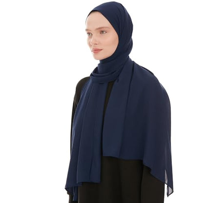 Premium Hijab Scarf for Women - Heavy Chiffon Hijab Muslim Headscarf Shawl - Soft Chiffon Scarf Muslim Headscarf Shawl - color: Navy Blue