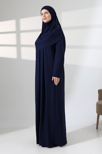 ihvan online Muslim Dresses for Women, Prayer Dress, Islamic Abaya with Hijab, One-Piece Long Sleeve Muslim Dress - color: Navy Blue