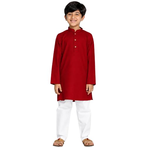 Chandrakala Kids Kurta Pajama Set for Boys, Ethnic Wear for Diwali Eid & Weddings - color: Red-117, size: 7-8 Years