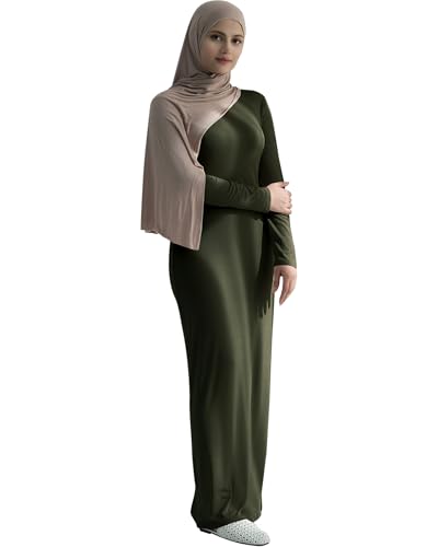 Modal Cotton Abaya Women Long Sleeve Prayer Dress Soft Stretch Islamic Clothes Elegant Robe For Eid, Ramadan, Umrah, Hajj - color: Army Green, size: X-Small-Small