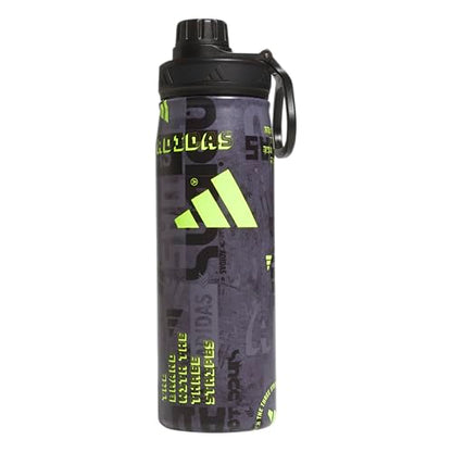 adidas Stainless Steel Metal Water Bottle 20 oz (600 mL) Screw Cap - color: Upscaled Mix-black/Lucid Lemon Yellow