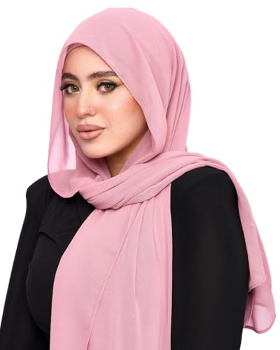 Instant Chiffon Hijab 3-in-1 with Built-in Magnets and Attached Match Undercap, Women Hijabs Set. - color: Pink