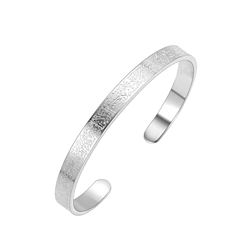 Qitian Islamic Jewelry Gifts for Women Allah Gold Bangles Bracelets Ayatul Kursi Arabic Cuff Bracelet for Women Men Islam Eid Ramadan New Year Gifts - color: C-Silver-Thick - women