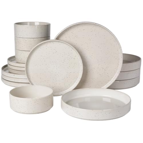 Famiware Nebula 16-Piece Dinnerware Set with Pasta Bowls, Creamy White - color: Creamy White with Colorful Speckles, size: Service for 4 (Include Pasta Bowls)