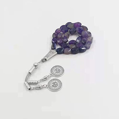 Tasbih Natural Purple Agate Stone Islamic misbaha Prayer Beads Muslim Bracelet (12x8mm x 45 Beads) - size: 12x8mm x 45 beads
