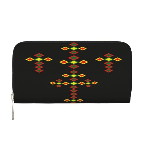 Ethiopian Cross PU Leather Long Wallet for Women Men, Zipper Clutch Wallet RFID Card Holder Organizer - color: Ethiopian Cross4