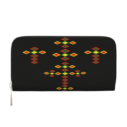 Ethiopian Cross PU Leather Long Wallet for Women Men, Zipper Clutch Wallet RFID Card Holder Organizer - color: Ethiopian Cross4