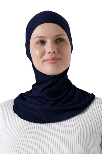 ihvan online, Hijab Undercap, Full Neck Coverage Under Scarf Hijabs, Head Coverings for Women, Muslim Stretchy Sports Turban - color: Navy Blue