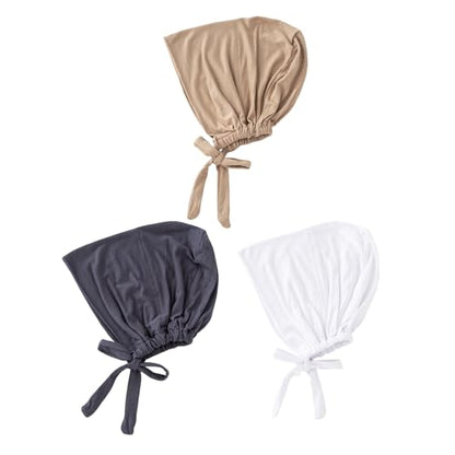 PURFUN 3 Pcs Muslim Inner Hijab Caps Women Solid Color Under Hijab Caps Stretchy Breathable Full Cover Undercap Tube Bonnet - color: Khaki+grey+white