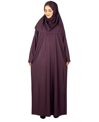 Women Prayer Clothes with Hijab Muslim Outfits Long Robe Abaya Turkish Islamic Dresses Dubai Kaftan with Rosary - color: Cherry