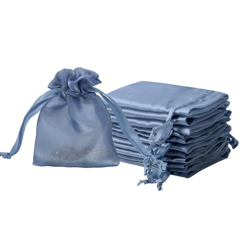 QIANF 20 Pcs Smoke Blue Small Organza Bags 3X4 inch for Wedding Favors with Drawstring, Mini Mesh Gift Bags Jewelry Pouch for Candy Bridal Shower Party Favor Baby Shower Christmas - color: Smoke Blue, size: 3x4"