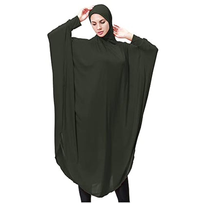 khalat Women's One-Piece Muslim Abaya Dress Large Overhead Prayer Ramadan Long Hijab Dress - color: Dark Green, size: Medium