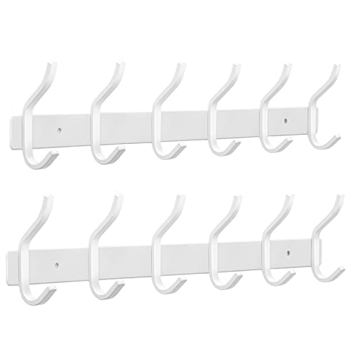 17 Inch Coat Rack Wall Mount with 6 Hooks, 2 Pack White Wall Hooks | Heavy Duty, Coat Hooks for Entryway, Bathroom - for Hanging Backpack, Bag, Coat, Purse, Hat, Towel, Clothes - color: White, size: 6 Hooks 2 Pieces