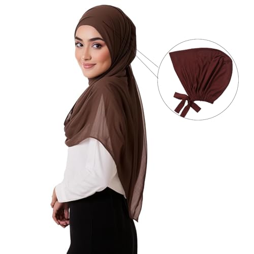 Women Under Scarf Hat Hijab Undercap Islamic Muslim Under Scarf Hijab Cap with Tie-Back Closure - color: Khaki+coffee