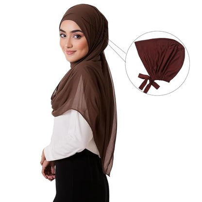 Women Under Scarf Hat Hijab Undercap Islamic Muslim Under Scarf Hijab Cap with Tie-Back Closure - color: Khaki+coffee