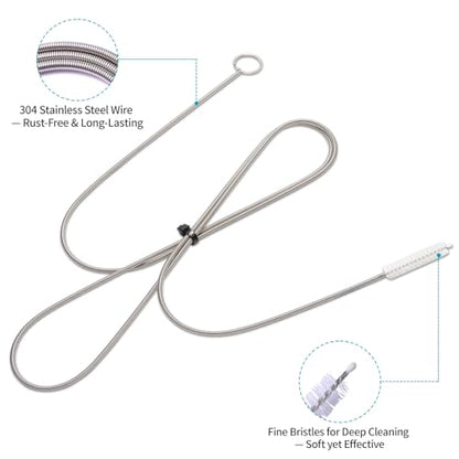 Upgrade 2 Packs Extra Long Drain Cleaners Brush, 64 Inches Flexible Sunroof Drain Cleaning Brush Tool, Premium Tube Cleaner for Dishwasher Drain Hose, Bathroom