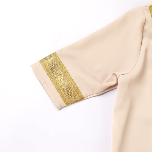 Newborn Baby Boys Muslim Ramadan Robe Long Sleeve Abaya Sets Eid Kaftan Dubai Islamic Outfits Arabic Kid Thobe - color: Beige, size: 6-12 Months