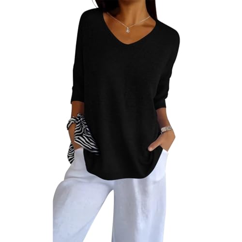 Womens Workout Tops Lightweight Long Sleeve Spring Sexy V Neck Cute Off The Shoulder Oversized Thin Tunic Sweater - color: Black, size: Small
