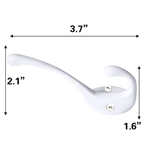 10 Pack Heavy Duty Dual Coat Hooks Wall Mounted with 20 Screws Retro Double Hooks Utility Black Hooks for Coat, Scarf, Bag, Towel, Key, Cap, Cup, Hat (White) | Heavy Duty Dual Coat Hooks Wall Mounted Retro Utility Hooks for Scarf, Towel, Key, Cap, Cup, Ha