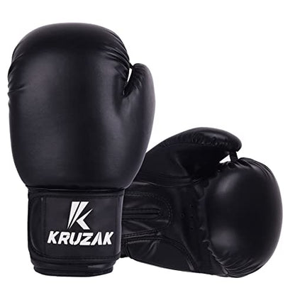Kruzak Plain Boxing Gloves for Sparring, Kickboxing, Muay Thai, Martial Arts & MMA Fighting - Men & Women Punch Bag Mitts Training and Focus Pads Punching - color: Black, size: 12 oz