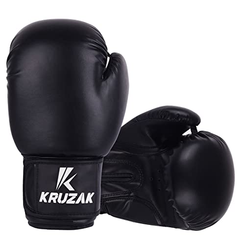 Kruzak Plain Boxing Gloves for Sparring, Kickboxing, Muay Thai, Martial Arts & MMA Fighting - Men & Women Punch Bag Mitts Training and Focus Pads Punching - color: Black, size: 16 oz