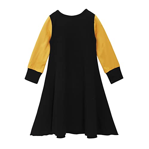 IBTOM CASTLE Abaya for Girl Kids Hijab Scarf Muslim Dress Two-piece Ramadan Prayer Clothes Islamic Arabic Kaftan Khimar Robe - color: Black - Yellow, size: 1-2T