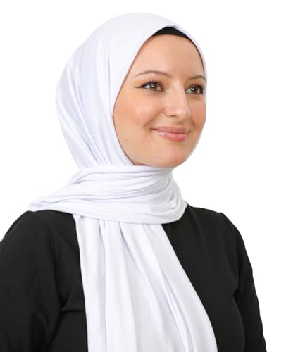 Prien Hijab for Women Viscose Scarf Lightweight Muslim Hijabs Long Shawl Islamic Scarves Turkey Silk Headscarf for Womens - color: White