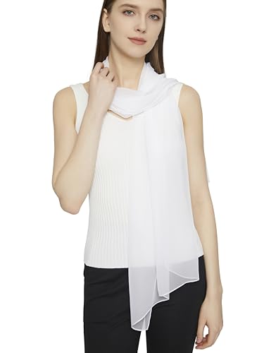 PANTONIGHT Long Chiffon Sheer Scarf For womens - color: 073 White