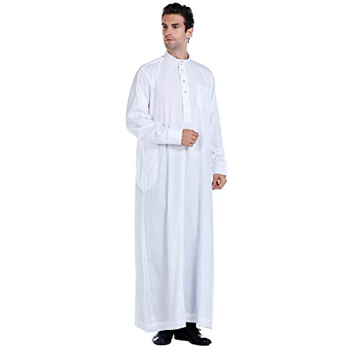 Lenmipot Men's Muslim Clothes Durable Kaftan Robe Dubai Long Gown Ethnic Clothes,1pc Soft Robe - color: B White, size: 3X-Large