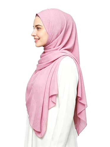 Lina & Lily Sparkle Shimmer Gold Glitter Women's Chiffon Hijab Head Scarf Shawl Wrap Lightweight - color: Light Pink