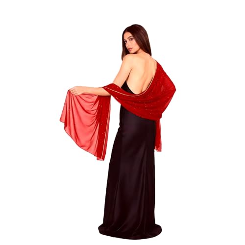 Premium Chiffon Hijab Rhinestone Long Scarf Shawl Wrap for Women Head scarf for Muslim Wedding Party Gift Packed - color: 001red