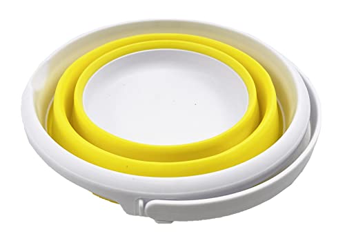 SAMMART 5.5L (1.4 Gallon) Collapsible Plastic Bucket - Foldable Round Tub - Portable Fishing Water Pail - Space Saving Outdoor Waterpot (White/Lemon) - color: White/Lemon