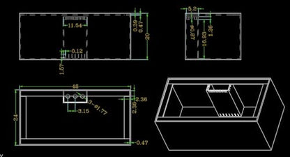 100 Gallon-B Starfire Aquariums with Center Overflow 48x24x20 H 12mm Starfire/Low Iron Glass - size: 100-B Gal 48x24x20"