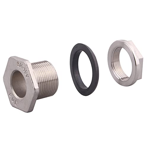 DERNORD 3/4" Female Bulkhead Water Tank Connector Stainless Steel Bulkhead Fittings Pack of 2 - size: 3/4 Inch, style: Pack of 2