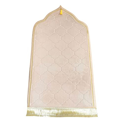 Muslim Prayer Mat, Thick Soft Velvet Muslim Rug, Portable Muslim Prayer Rug, Turkish Prayer Carpet,Janamaz Sajada Carpet for Men and Women Plain Solid Prayer Mat Ramadan Eid Gift. (Beige) - color: Beige