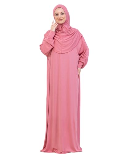 Prien Prayer Dress For Women, Cotton Muslim Abaya, Soft Hijab, Elegant Turkish Islamic Wear For Eid, Ramadan, Umrah, Hajj - color: Dusty Rose
