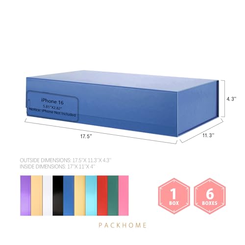 PACKHOME 6 Extra Large Gift Boxes 17.5x11.3x4.3 Inches, Sturdy Shirt Boxes with Magnetic Lids for Clothes and Large Gifts (Glossy Blue) - color: 17x11x4 Inch-Blue-Pack of 6