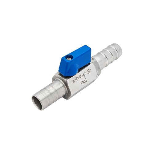 5/8” 304 Stainless Steel Mini Barb Ball Valve, Hose Shut Off Valve with Clamps, Corrosion Resistant Shut-Off Switch for Water, Gas, Fuel, Drip Irrigation - size: 5/8”