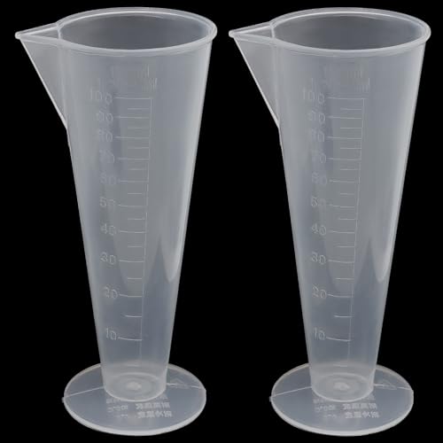 Waziaqoc Clear Plastic Graduated Measuring Cup, 2 Pack, 100ml/3.4oz | Cone Shape, For Kitchen & Laboratory, Accurate Measuring, Cooking & DIY Projects