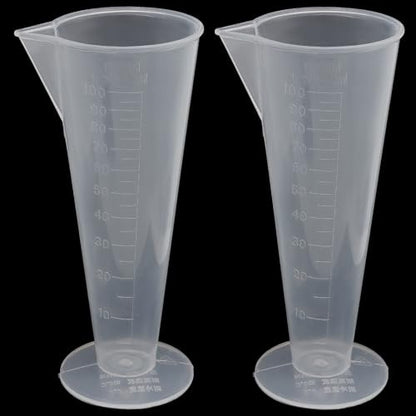 Waziaqoc Clear Plastic Graduated Measuring Cup, 2 Pack, 100ml/3.4oz | Cone Shape, For Kitchen & Laboratory, Accurate Measuring, Cooking & DIY Projects