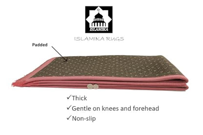 Prayer Rug Muslim Mat Islamic - Thick Prayer Rug Sajadah for Kids Men Women with Islam Prayer Beads for Eid Travel Ramadan, Soft and Luxury (Pink) - color: Pink
