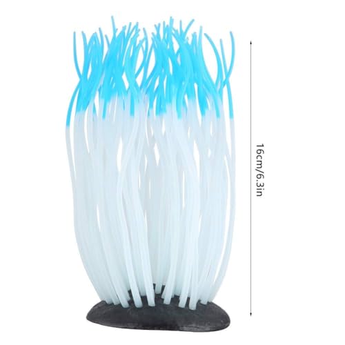 Lifelike Silicone Sea Anemone Aquarium Decor, Glowing Artificial Ornament with Suction Cup for Fish Tank, Blue