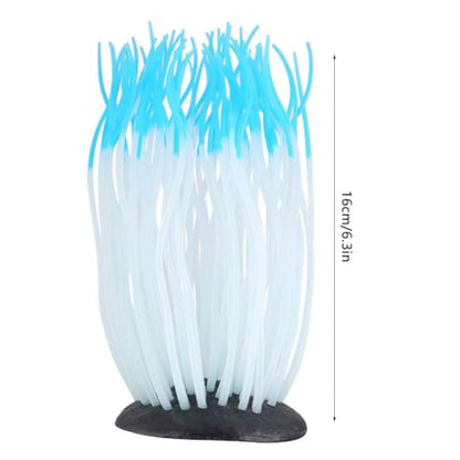 Lifelike Silicone Sea Anemone Aquarium Decor, Glowing Artificial Ornament with Suction Cup for Fish Tank, Blue