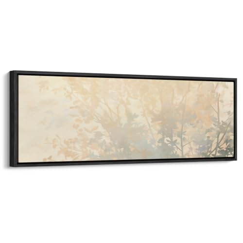 wall26 Large Framed Wall Art Canvas Print - Muted Soft Botanical Tree - Contemporary Artwork for Living Room Bedroom Office - 60"x20" Black - color: A10-2608-M26, size: 60"L x 20"W, style: Black Frame