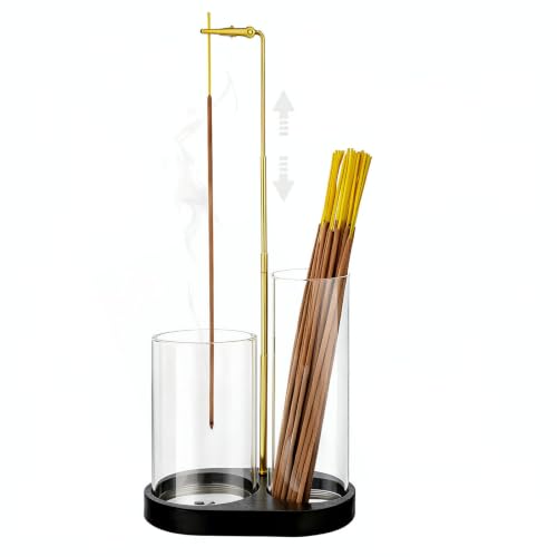 2 in 1 Incense Holder for Sticks Upside Down Anti-Ash Incense Burner with Glass Ash Catcher Incense Diffuser with Adjustable Threaded Mounting for Mediation Yoga Spa Gifts Home Decor Birthday Gifts - color: Black02