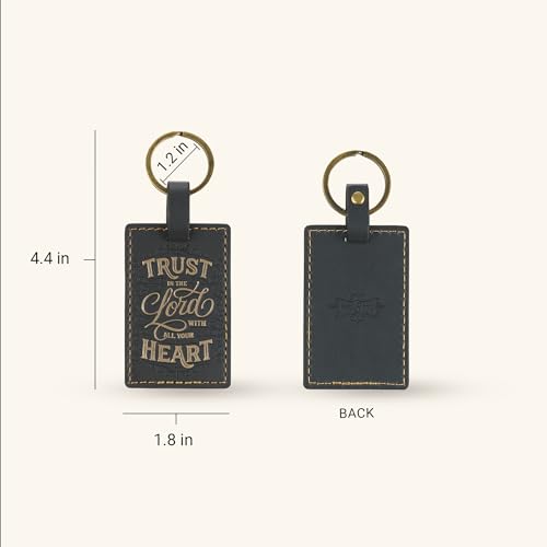 Christian Art Gifts Premium Vegan Leather Split Metal Inspirational Scripture Keychains for Men & Women: Multicolor Designs - color: Trust in the Lord/Dark Charcoal & Gold