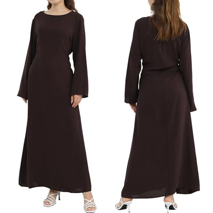 Abaya Dress for Muslim Eid Prayer Jilbab Dubai Women Maxi Kaftan Islamic Salah Dress Soft Muslim Women Clothes - color: Dark Browna, size: Small